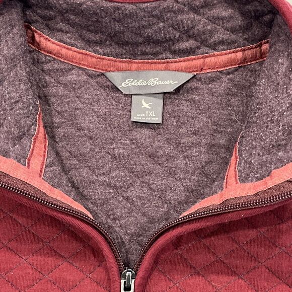 Eddie Bauer Mens XLT Fortify Quilted 1/4 Zip Sweatshirt Maroon Sweater Pocket - Picture 8 of 10